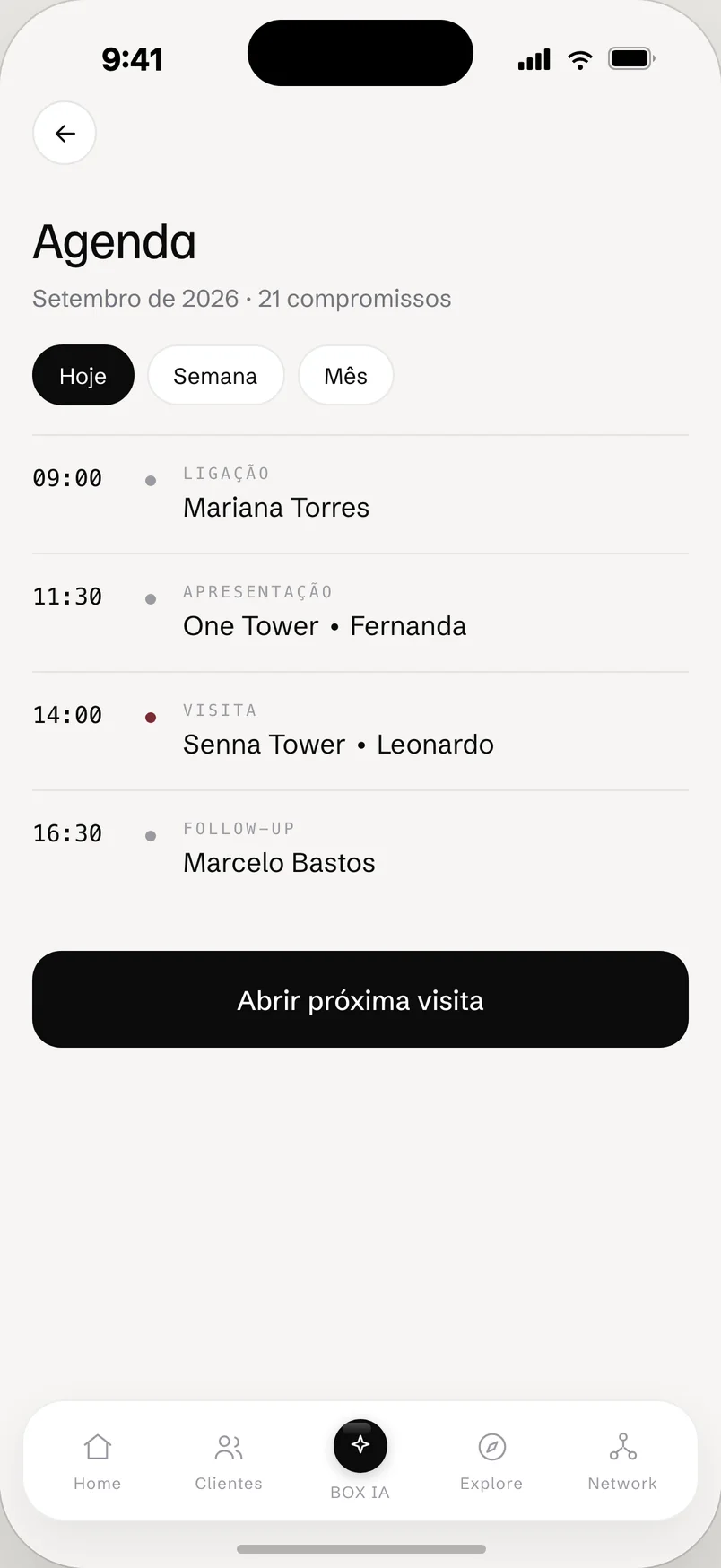 BOX OS App: Agenda