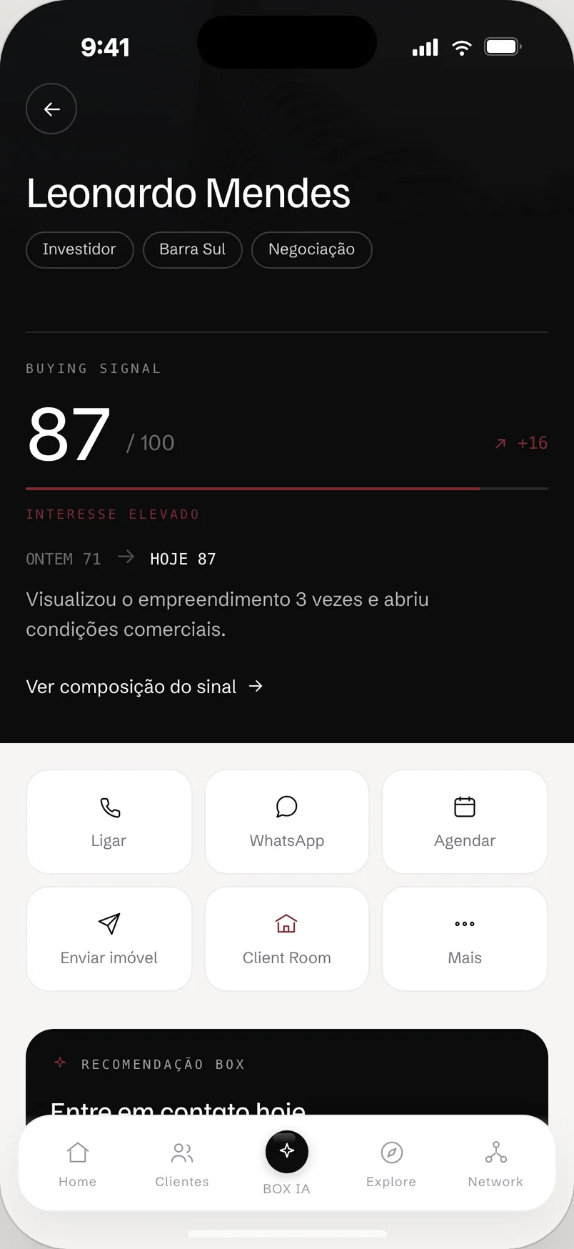 BOX OS App: Ficha do cliente